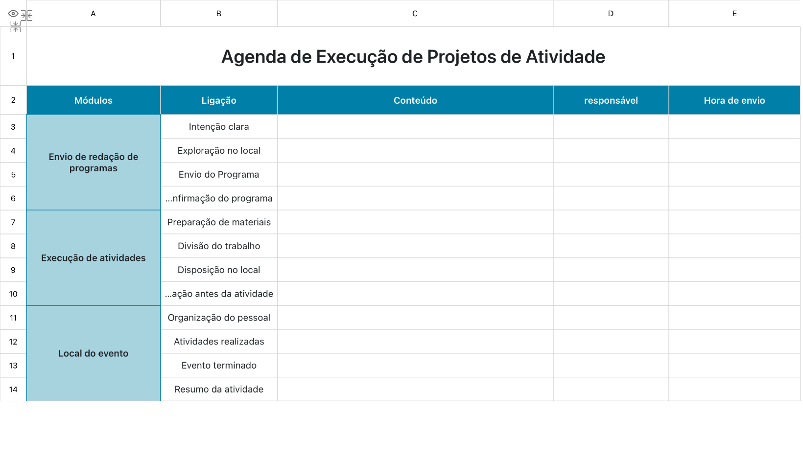 Agenda de Execução de Projetos de Atividade